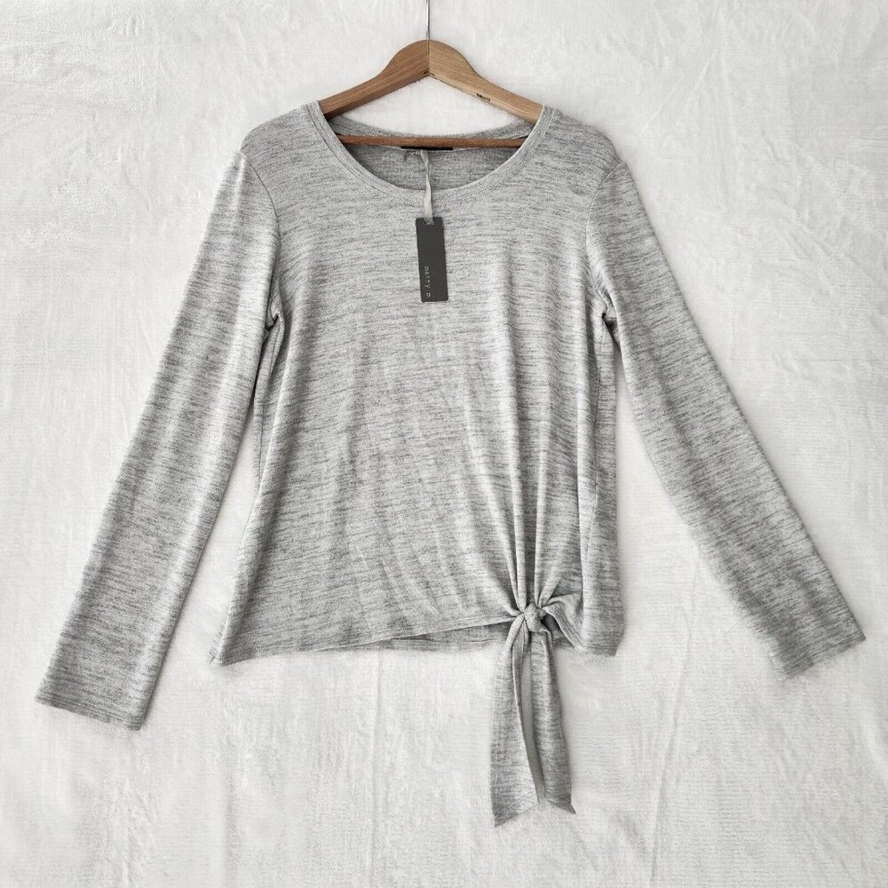 🪻BOGO🪻 Matty M Lightweight Sweater Heather Gray‎ Boat Neck Tie Front Sz L